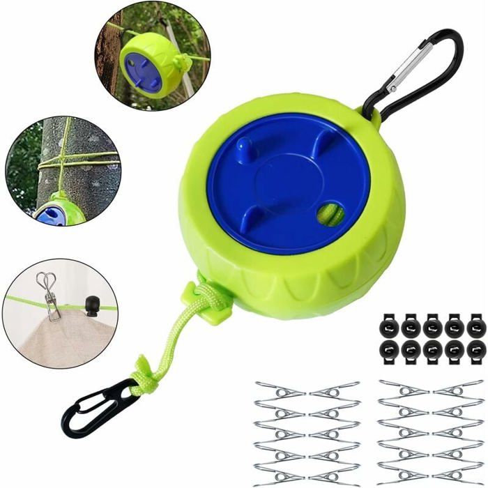 Corde à Linge Portable 10m Extensible Anti-Enroulement Utilisation Intérieure/Extérieure Camping