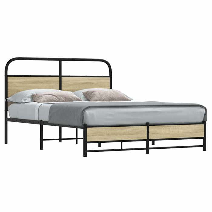 Cadre de lit 140x190 cm - UU - Chêne sonoma - 196x146x100 cm - Hauteur libre 27 cm - Avec tête de lit - Sommier à lattes