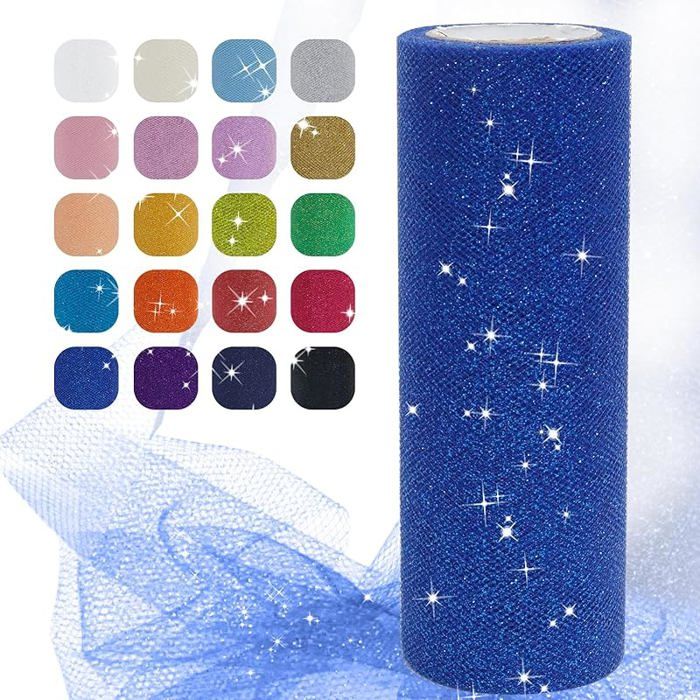 Bleu Royal 15cm x 22.8m Rouleau de Tulle Pailleté en Polyester Maille Tissu pour Tutu Jupe 0.15 m x 22.8 m Bleu Royal