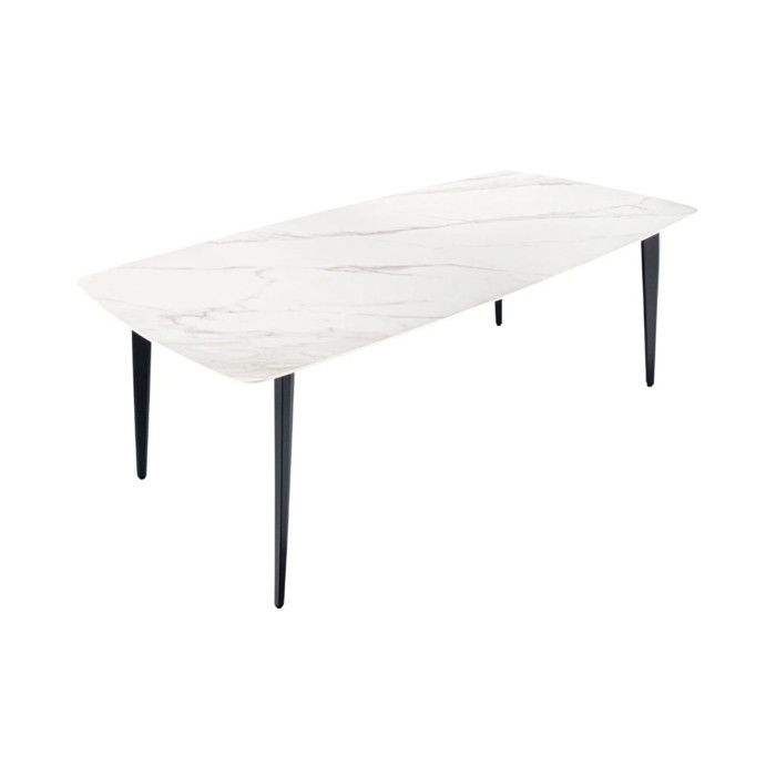 Table de salle à manger HEXA 180 cm – Plateau en céramique effet marbre blanc et structure en métal noir