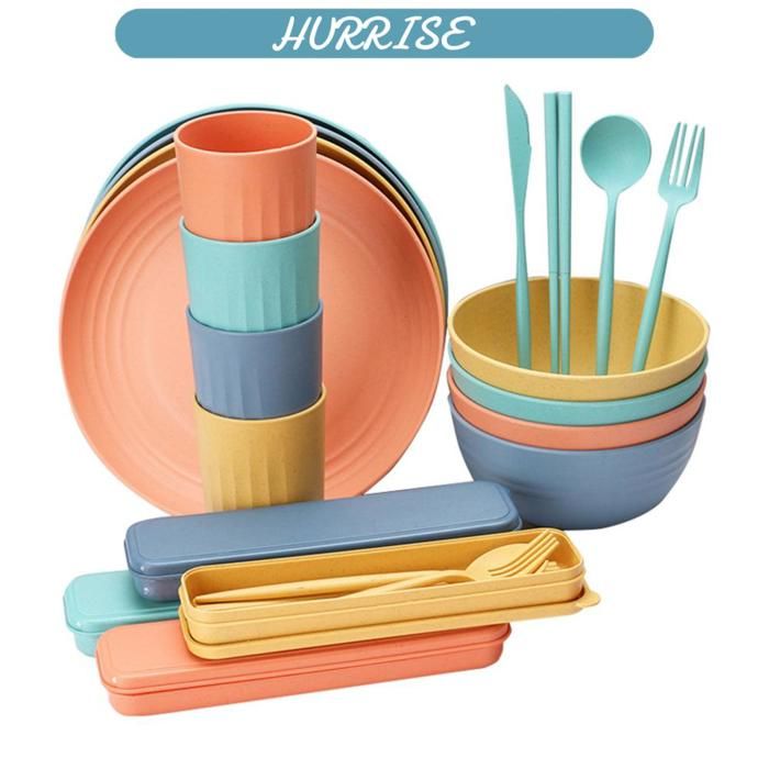 Sonew 1 32 pièces de qualité alimentaire en paille de blé ensemble de vaisselle -ondes lave-vaisselle culinaires set Multicolore