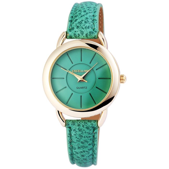 Montre - EXCELLANC - Excellanc Femme Doré Métal (Ligne Signature) - Cadran vert - Bracelet simili cuir 14 mm - Boîtier 34 mm
