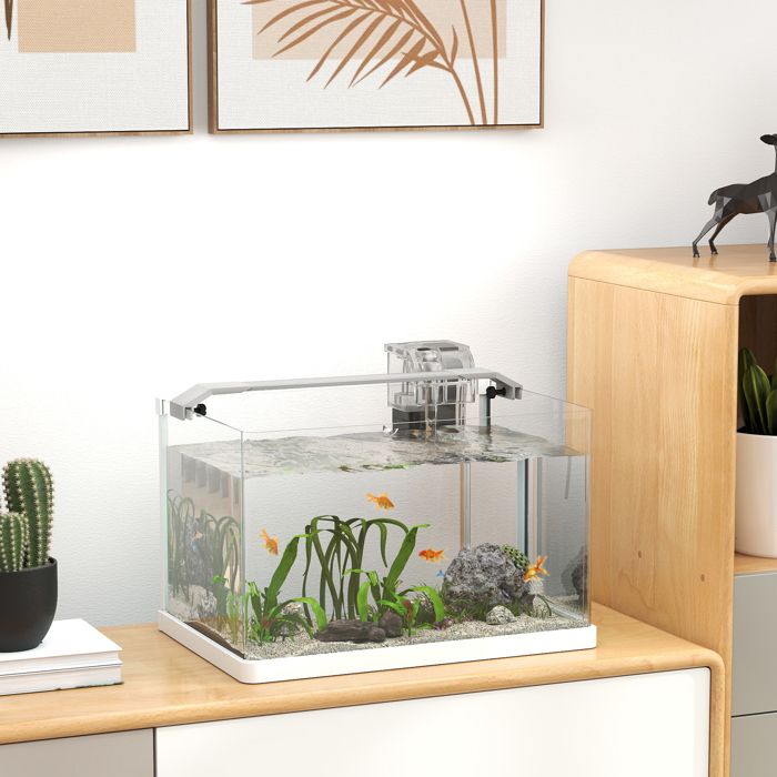 MOTHINESSTO3468-Aquarium en verre avec lumières LED aquarium de 20L pompe à filtre 38 x 26 x 27 cm blanc