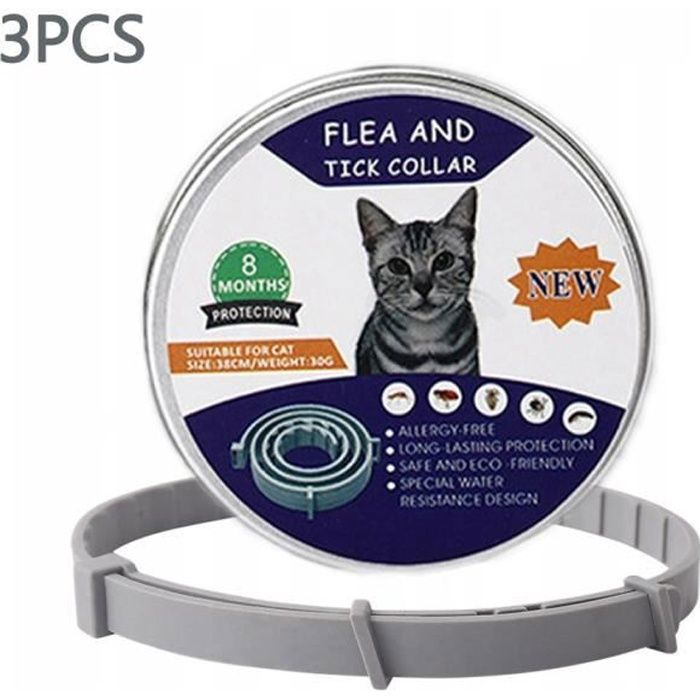 Collier Anti-Puces et Anti-Tiques pour Chats – 3 Colliers gris gris PIPETTE ANTIPARASITAIRE