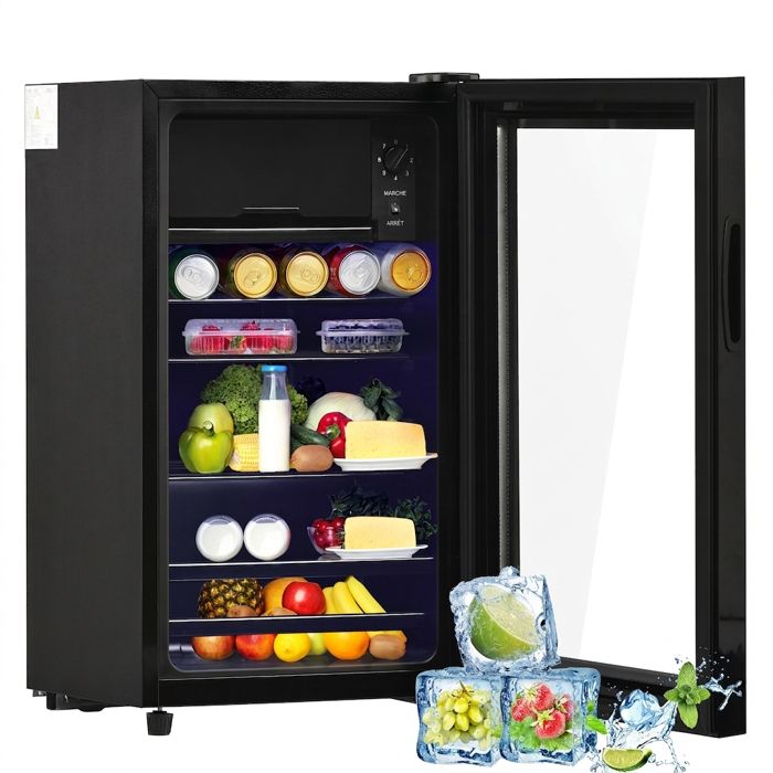 Mini Réfrigérateur 76L avec Congélateur 6L – LED Silencieux 51 Canettes Compresseur Économe Clayettes Réglables - Rolipo