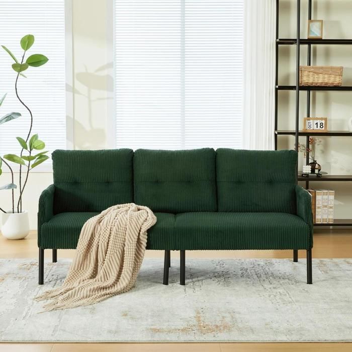 Canapé 3 places - KOMHTOM - 171x72x80 cm - Velours côtelé - Poche latérale - Dossier haut Canapé 3 places - KOMHTOM - 171x72x80 cm - Velours côtelé - Poche latérale - Dossier haut