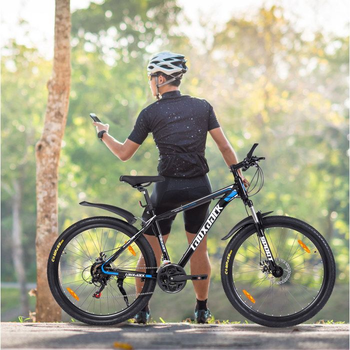VTT 26 pouces semi-rigide EVRYAE 21 vitesses Shimano Tourney freins a disque fourche suspendue bleu