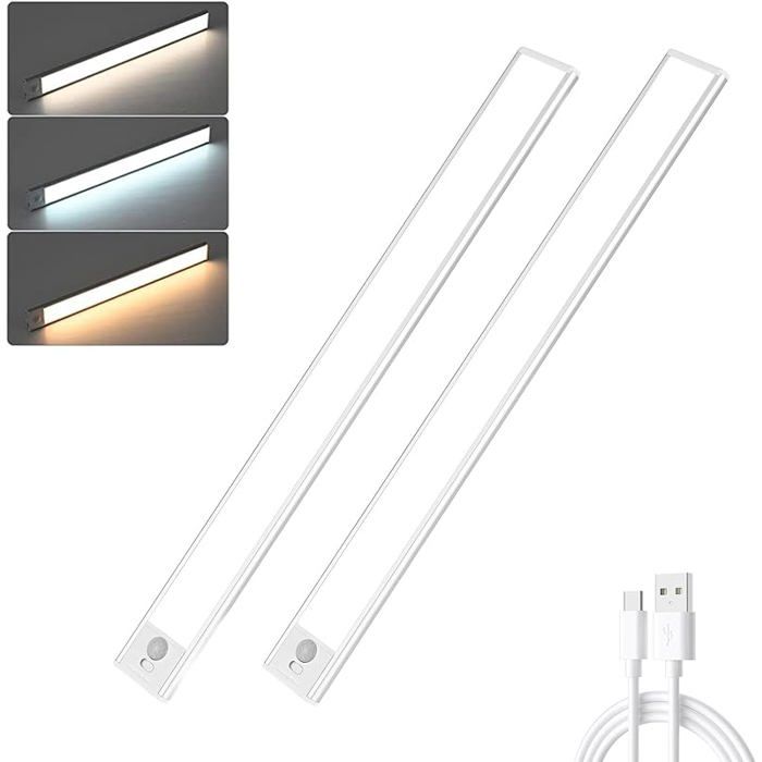 40CM Lampe de Placard Ultra-fin Eclairage Rechargeable Interieur Sans Fi 3 Couleurs Dimmable Lampe Dete VEILLEUSE HORS PUERICULTURE