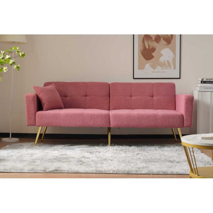 Canapé-lit moderne angle du dossier réglable pieds dorés avec coussins et poches de rangement latérales