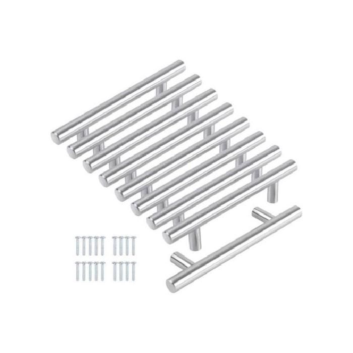Lot de 8 poignées de meuble cuisine 128mm – Acier inoxydable nickel brossé – Entraxe 128mm – Longueur 200mm – Largeur 32mm