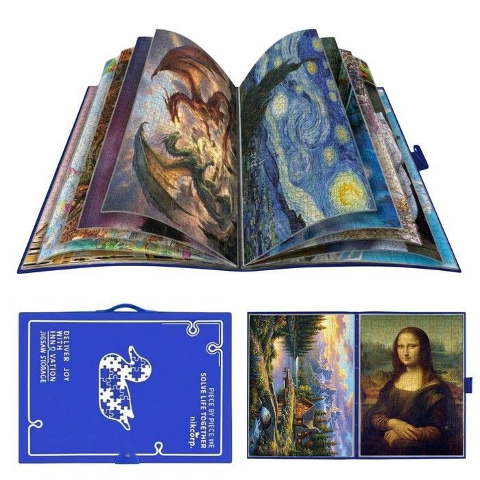 Album de rangement pour puzzles - NIKCORP - 20 pochettes - Pour puzzles jusquà 1000 pièces - Bleu - Pochettes 72x52 cm