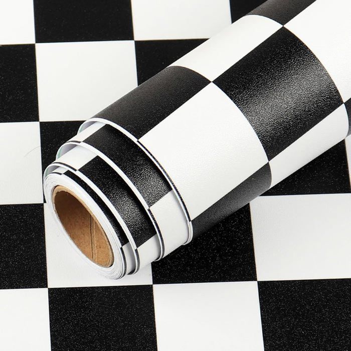 Papier Adhesif pour Meuble Noir Blanc Damier 30cm x400cm Papier Peint Autocollant Chambre Vinyle Adhesif Meuble Cuisine Rouleau Film