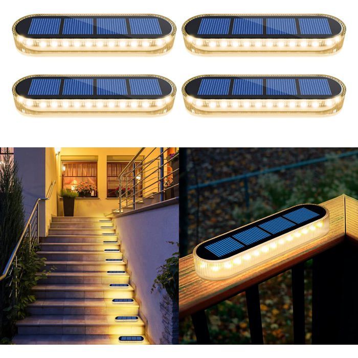 Lampe solaire d’extérieur 360° - Lot de 4 pièces éclairage de chemin IP68 avec allumage/extinction automatique blanc chaud 2700k Lampe solaire d’extérieur 360° - Lot de 4 pièces éclairage de chemin IP68 avec allumage/extinction automatique blanc chaud 2700k
