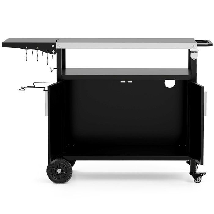 Desserte Barbecue avec Rangement et Préparation Plateau Inox Pliable Meuble 2 Portes 4 Roues pour Jardin Terrasse