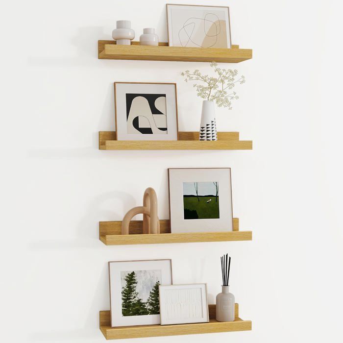 Étagère Murale en Bois de 40cm étagère Murale en chêne avec Tablette pour Cadres et Livres Lot de 4 étagère Flottante en MDF