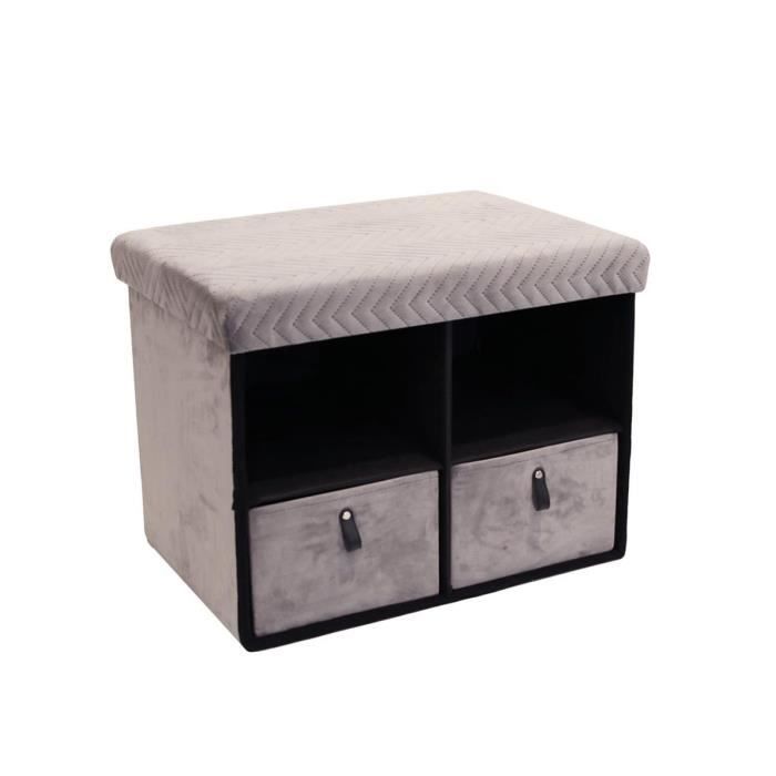 banc pliable velours gris clair avec tiroirs - altobuy - floy - dimensions 50x38xh38 cm