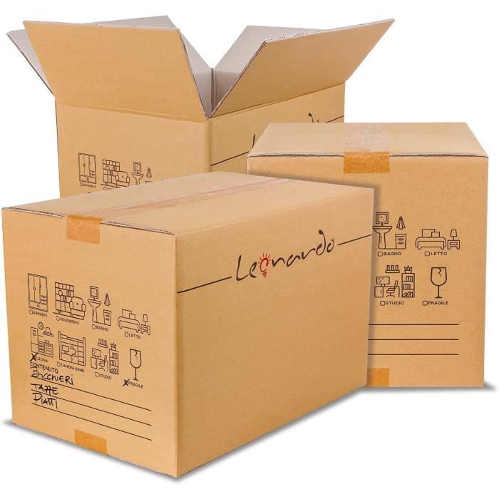 Lot De 10 Cartons Déménagement 60x40x40cm - Renforcés Avec Poignées - Marqueur Offert