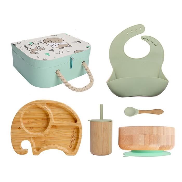 Vaisselle Enfant Bambou Assiette Bébé Bambou Bambuskind - Ventouse Antidérapante Livre Recettes Assiette Bébé Bambou Ventouse