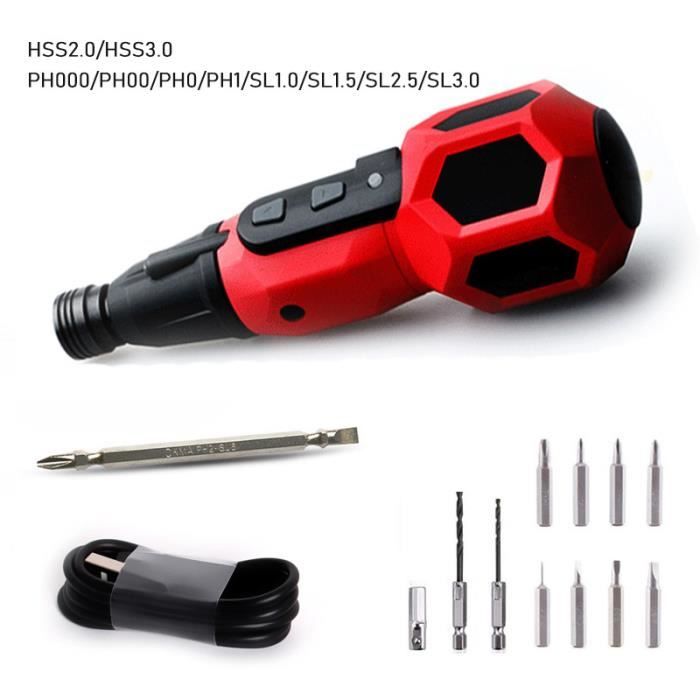 PTS008Rouge1 Ensemble2 Mini perceuse visseuse électrique sans fil