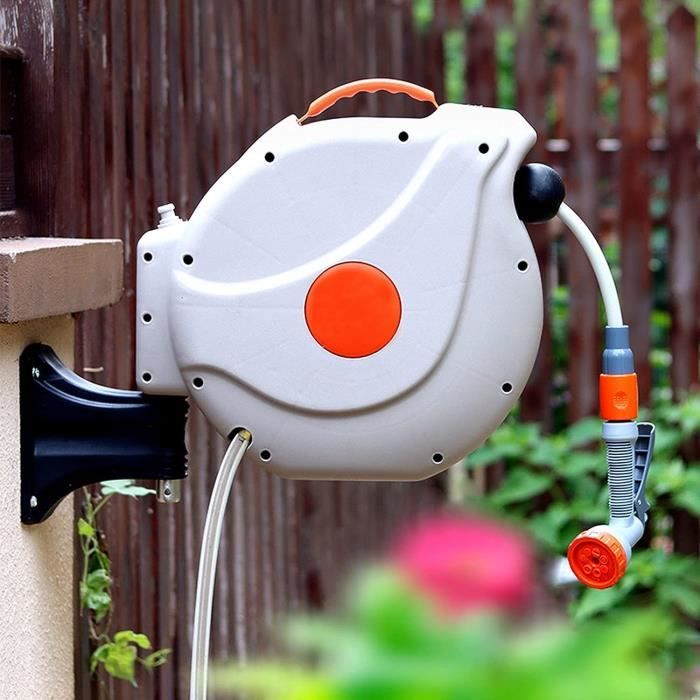 SALUTUYA Enrouleur Mural De Tuyau De Jardin Rétractable Avec Buse De Pulvérisation - 10m