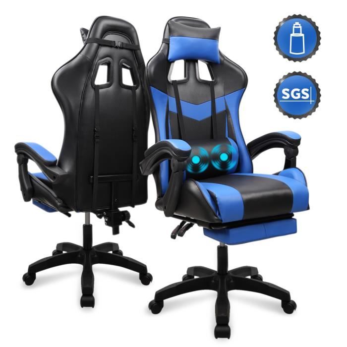 Fauteuil gamer chaise gaming siège de bureau réglable avec repose-pieds  télescopique ergonomique mécanisme basculent app