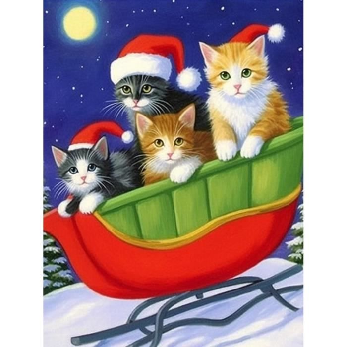 Kit Diamond Painting 5D - 2 Chats Amoureux - Toile 30x40cm - Diamants Ronds Et Brillants - Pour Adultes Débutants