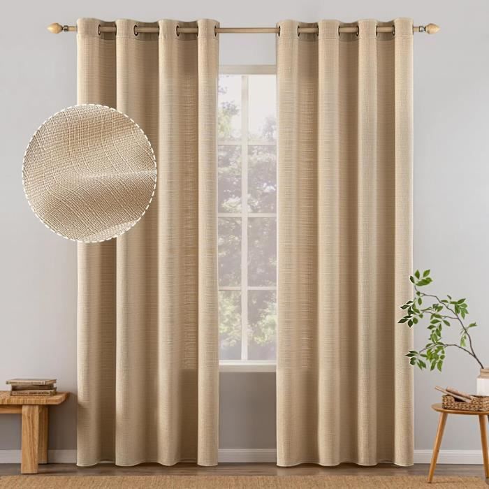 Lot de 2 rideaux multibandes en lin mélangé - Beige clair - Home All