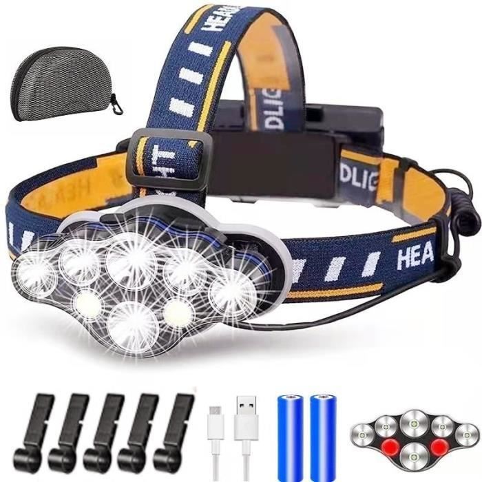 Lot De 2 Lampes Frontales LED Rechargeables Par USB, 1000 Lumens, 230 °, Faisceau Large Avec Feu Arrière Rouge, Super Lumineux, étanche, Pour Camping