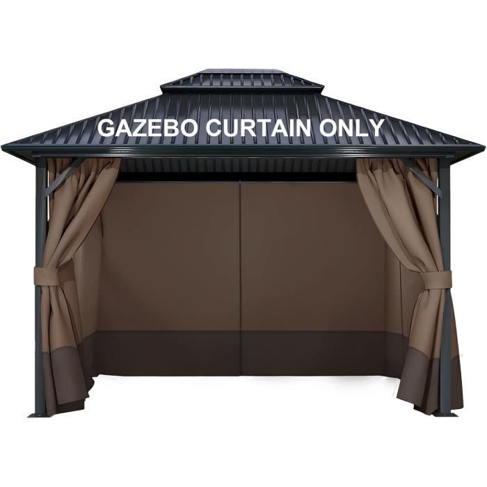 Rideaux De Rechange Pour Tonnelle 3x4m - 4 Panneaux Avec Double Fermeture Éclair | Polyester Imperméable | Installation Facile