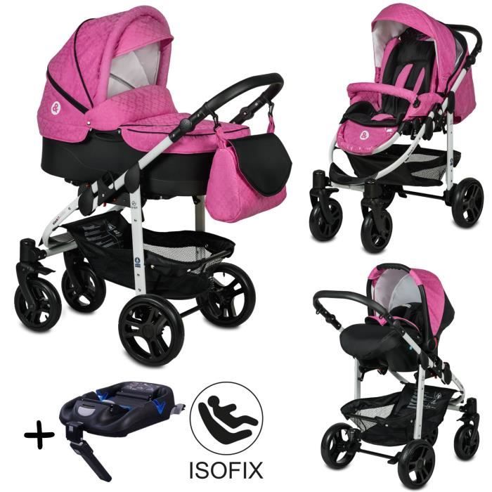 Poussette Combin e Trio 3 en 1 B W ISOFIX Rose Fuchsia Noir