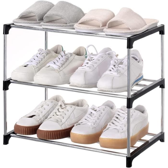 Petite étagère à chaussures empilable à 3 niveaux, organisateur de rangement  léger pour étagère à chaussures pour entrée, couloir et placard