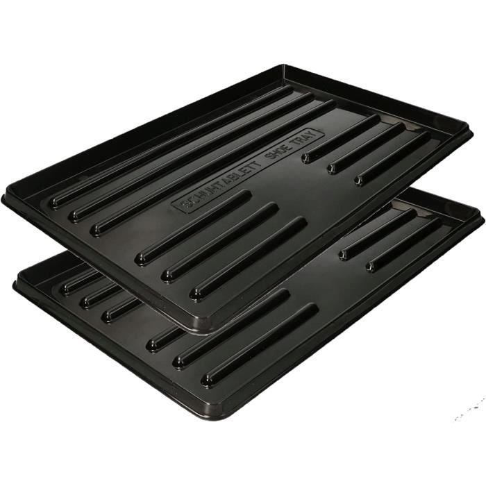 Lot De 2 Bacs à Chaussures Égouttoirs 60x40 Cm – Grand Format Noir Pour Pluie, Neige Et Boue Automne-Hiver