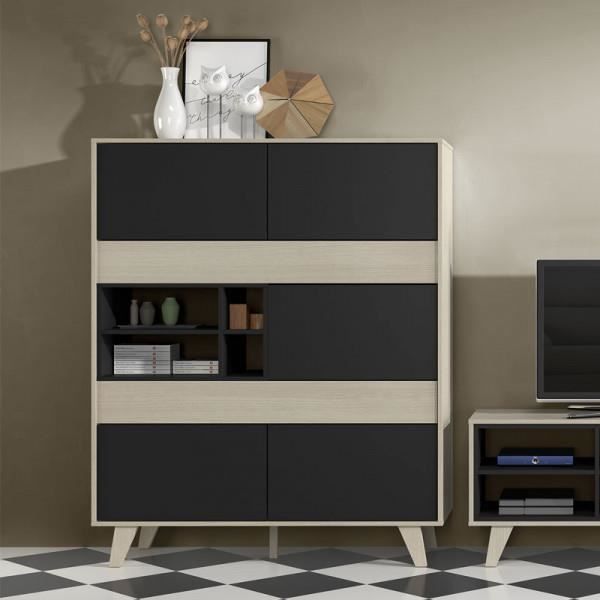 Vaisselier 5 Portes Chene Clair Gris Stockton Bois Clair