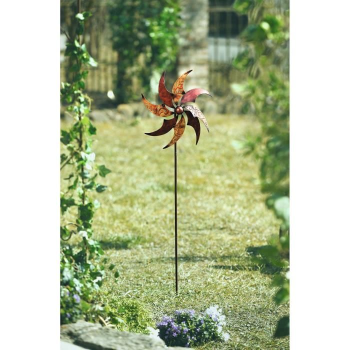 Moulin à Vent En Métal Décoratif Pour Jardin - Double Rotation - Avec Piquet De Fixation - 12