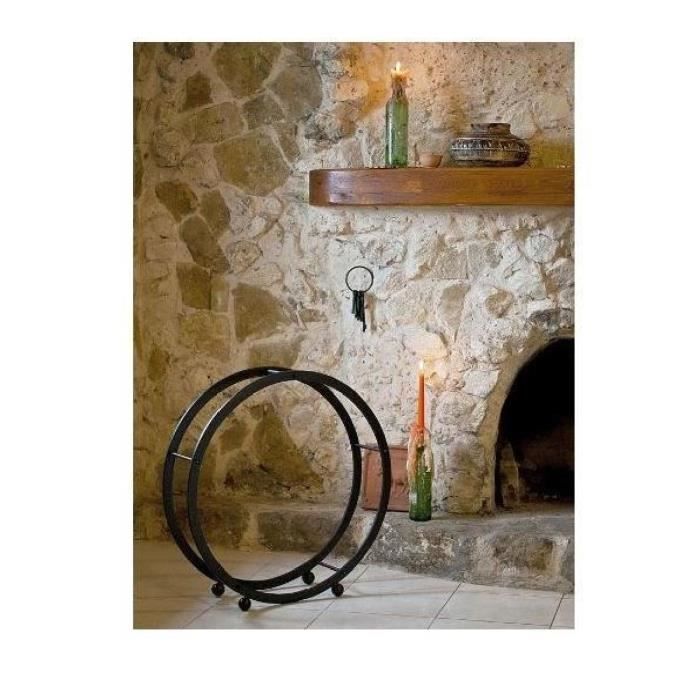 etagère bois de cheminée dandibo - rangement bois rond - métal laqué noir - diamètre 70cm - neuf