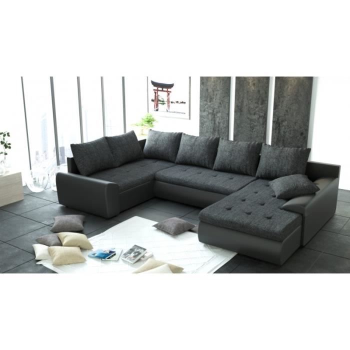 Canape D Angle Panoramique 6 Places Joya Tissu Noir Pu Achat