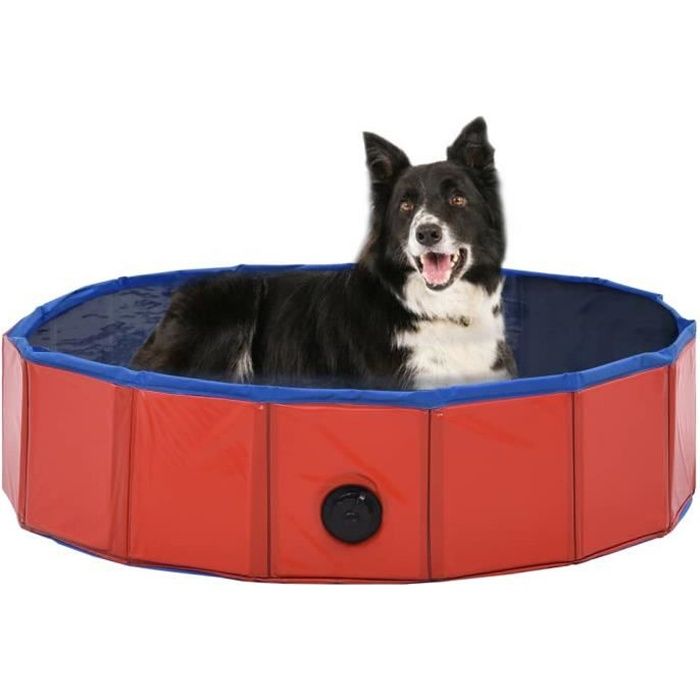 PRO}7233Super Piscine pour Chien Pliable - Baignoire Baignade Portable Bain Animal Extérieur Intérieur Rouge 80x20 cm PVC