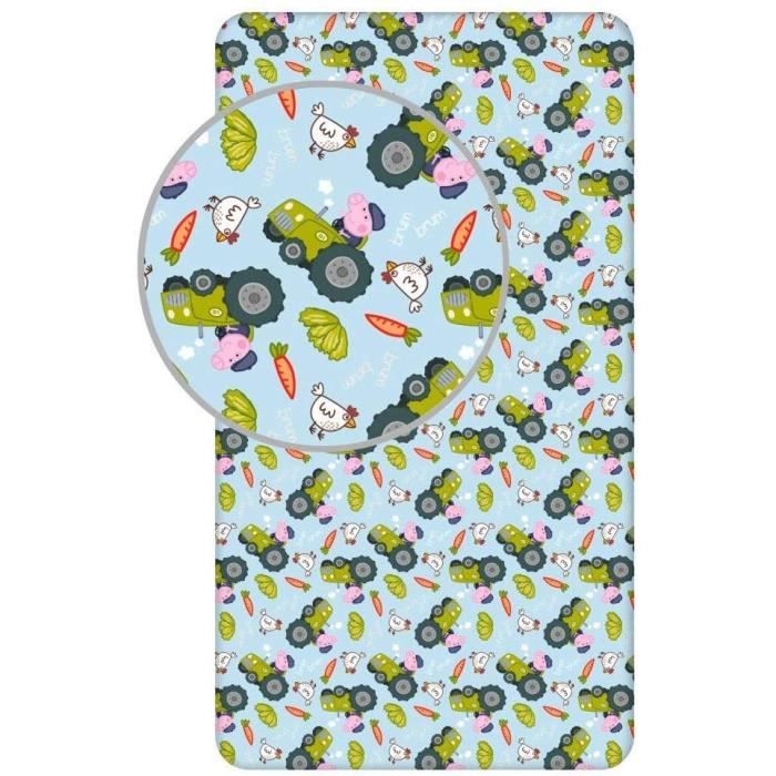 Drap Housse - Georges - Peppa Pig - 90 x 200 cm - 100% Coton - Bleu/Rose