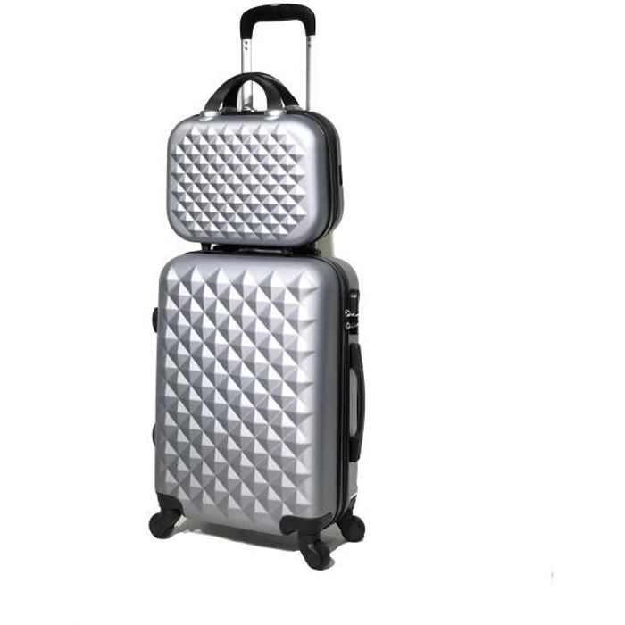 CELIMS - SET DE 2 Valise Cabine avec Vanity - 55cm - ABS - Silver/ Grise