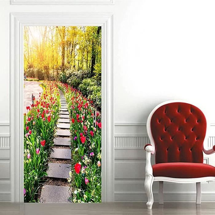 Autocollant Porte Cave à Vin 3D - Sticker Adhésif 85x215 Cm - Déco Murale Style Tonneaux
