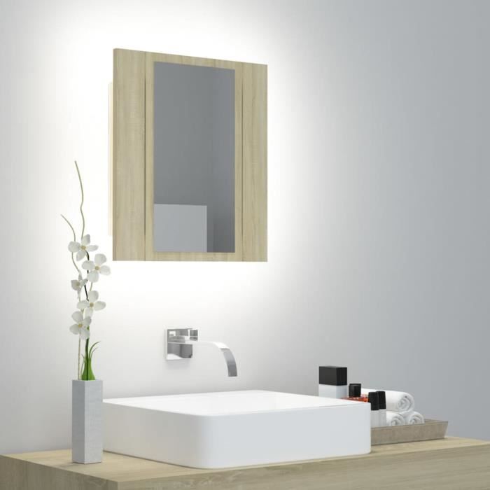 8909®HOME Armoire Mural WC Armoire de salle de bain à miroir à LED Chêne sonoma 40x12x45cm Meuble de salle de bain COLONNE WC