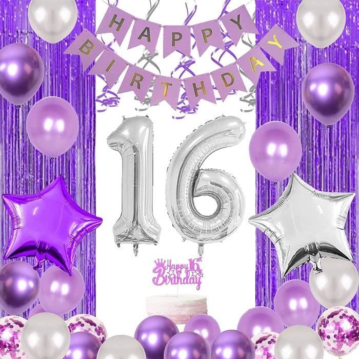 16 anniversaire décoration ballon fille 16 ans kit cadeau joyeux  anniversaire argent décoration happy birthday decoration confetti -  Cdiscount Maison