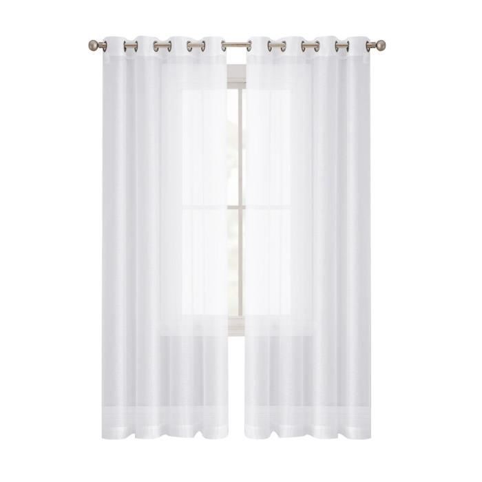 Lot 2 Rideaux Voile Tulle Blanc Transparent 140x220cm - Oeillets Pour Fenêtre Salon Chambre