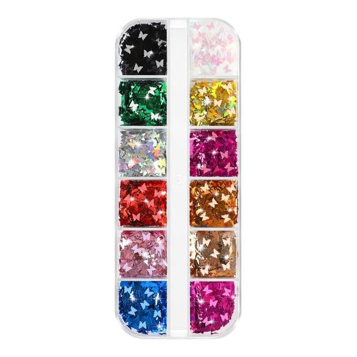 Boites Petits Sequins Papillon - 12 couleurs pour Résine ou Nail Art