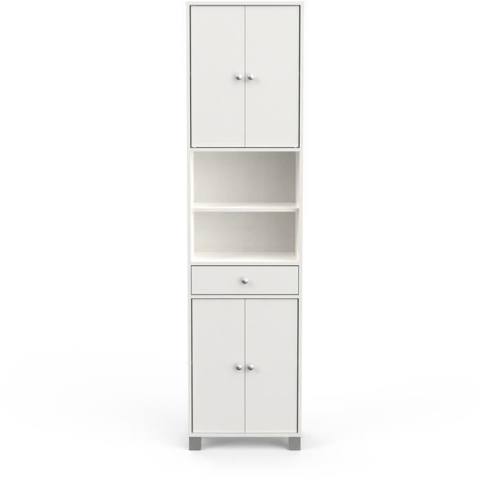 Armoire de salle de bain DEMEYERE - BIKINI - Blanc - 4 portes, 2 étagères réglables et 1 tiroir