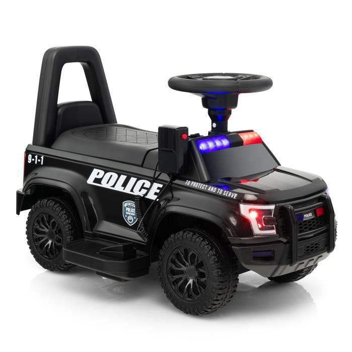 DREAMADE Voiture Electrique de Police pour Enfants Véhicule Enfants Véritable Mégaphone Musique Sirène Clignotante Phares Noir