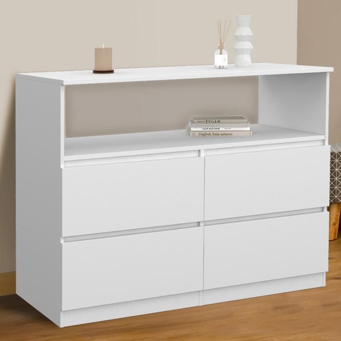 IDMARKET Commode 4 tiroirs TOMI 100 cm avec niche bois blanc IDMARKET Commode 4 tiroirs TOMI 100 cm avec niche bois blanc