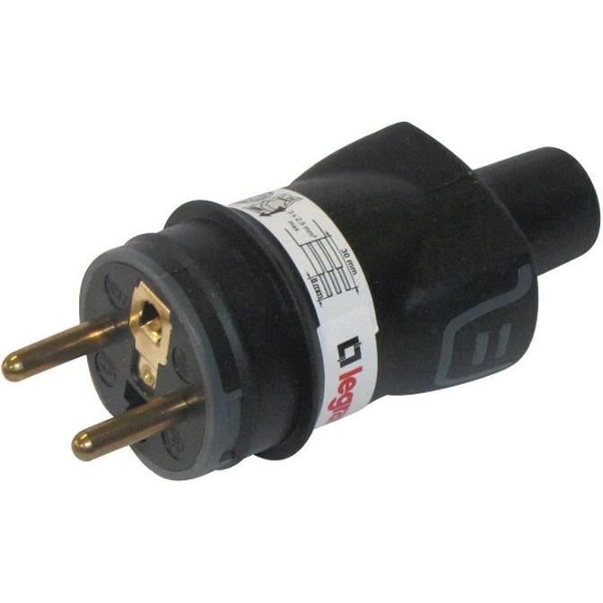 Fiche mâle en caoutchouc - 2 phases + terre - noir