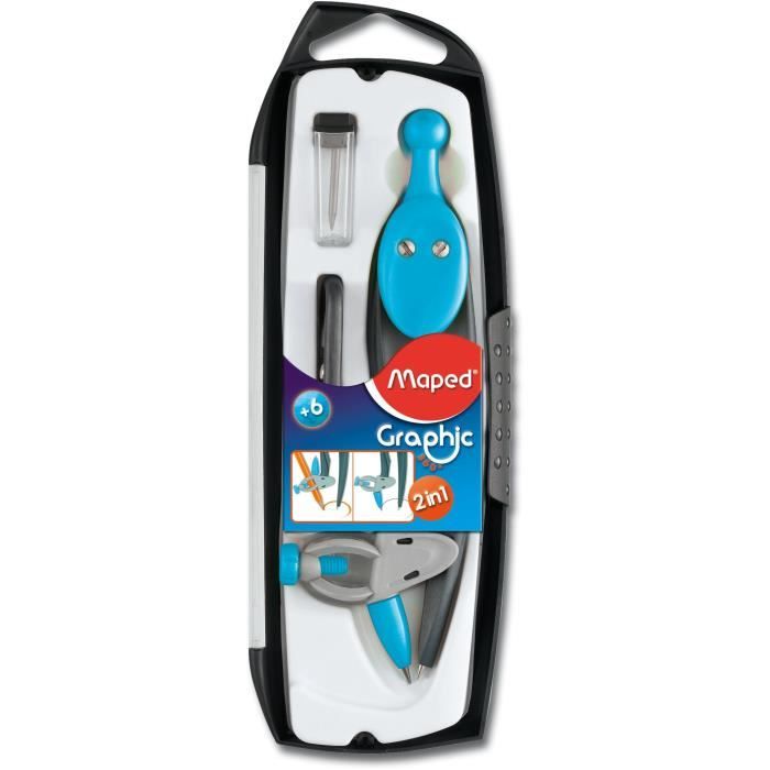 Compas De Géométrie Moderne Ecobra - Portée Jusqu'à 420 Mm, Poignées En Caoutchouc, Argent Et Bleu Clair