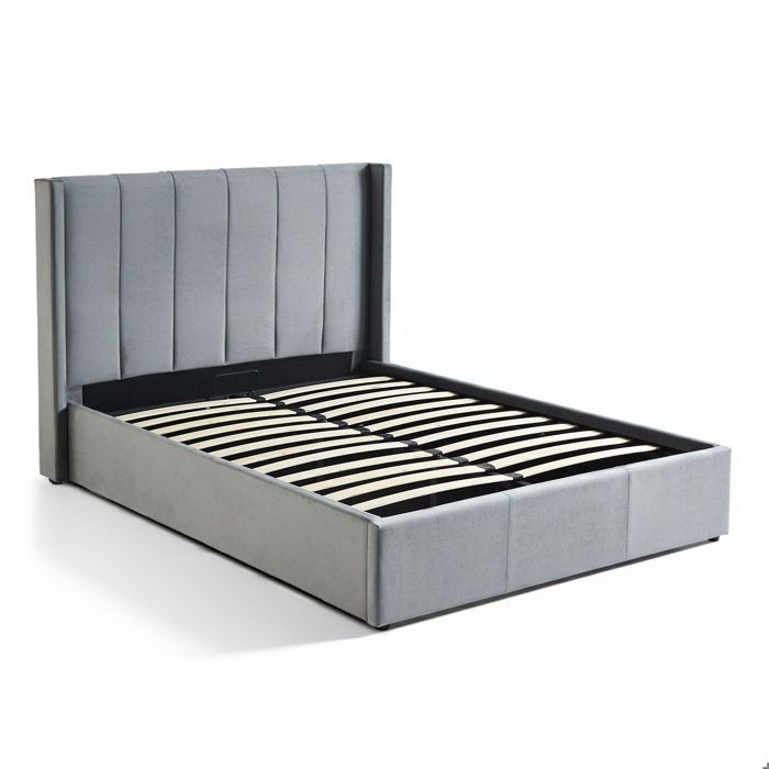 MENZZO Lit double Magorial avec sommier relevable 140x190cm Velours Gris - Velours L148 x P207 x H110 cmHauteur pied de lit :